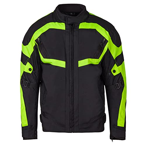 URBAN 5884 Herren Motorradjacke aus Cordura, wasser- und winddicht, Motorradjacke für alle 4 Jahreszeiten mit herausnehmbarem Thermofutter, Schwarz/Gelb, 3XL