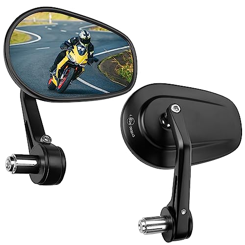 KEMIMOTO Lenkerendenspiegel Motorrad E-geprüft, Universal Motorradspiegel für Lenker,360°drehbarer Lenkerspiegel Motorrad, 7/8" 22mm Seitenspiegel Kompatibal mit Scooter Roller MT07 MT09, 2 Stücke