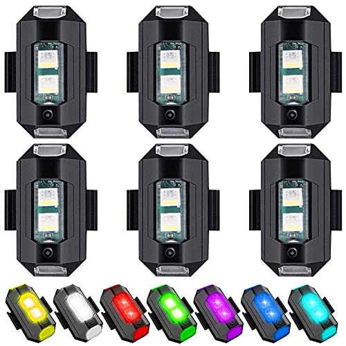 Funmo 6 Stück Strobe Drone Light, 7 Farben Led Aircraft Strobe Lights USB Charging Blitzlichter Drone Night Light Mini-Drohnen-Blitzlichter für Motorrad, RC-Auto, RC-Boot, Drohne
