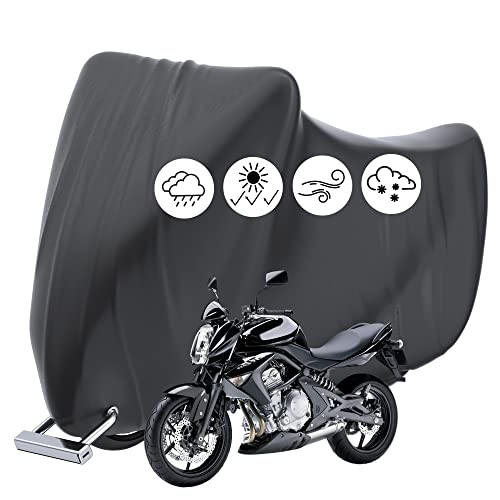 Motorrad Abdeckplane Outdoor, Motorradabdeckung Wasserdicht XXL Motorradgarage Winterfest Abdeckhaube Motorrad Motorradplane Schutzhülle Abdeckung Mit Schlossloch (245x105x125cm)