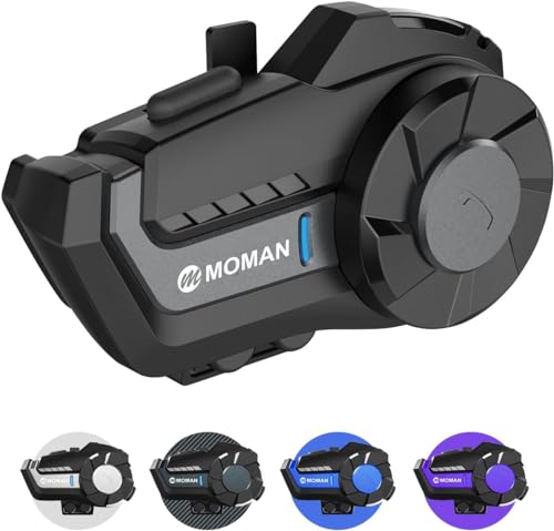 Moman Motorrad Intercom Headset, H2 Pro【1 Pack Schwarz】 Motorradhelm Gegensprechanlage Wireless 5.1 Kommunikationssystem 1000M FM Radio Wasserdicht IP65, Motorrad-Intercom-Headset-Helm-Motorcycle