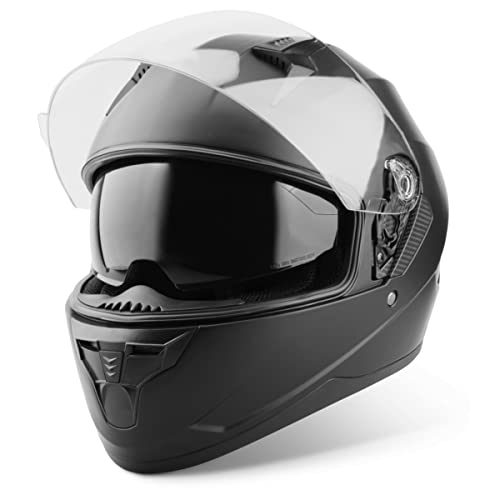 VINZ Kennet Integralhelm mit Sonnenblende | Motorrad Helm Vollvisierhelm Mopedhelm ECE 22.06 | Motorradhelm Full-Face Helme | für Damen & Herren | In Gr. XS-XXL - Matt Schwarz