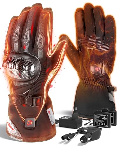 BORLENI Beheizbare Handschuhe Motorrad Winter Herren 7,4 V Wiederaufladbare Beheizte Handschuhe Motorradhandschuhe Warme Winddichte wasserdichte Touchscreen Elektrische Handwärmer Winterhandschuhe L