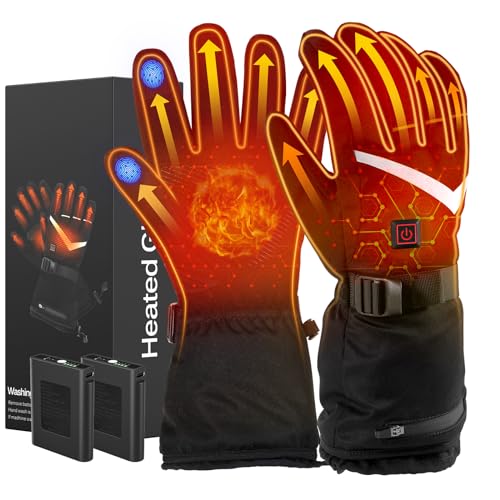 LOTTBUTY Beheizbare Handschuhe 2023 Upgrade,Beheizte Handschuhe Herren Damen mit 7.4V/2×5000mAh Wiederaufladbare Akkus,wasserdichte Beheizbare Motorradhandschuhe Winter für Kifahren,Radfahren,Wandern