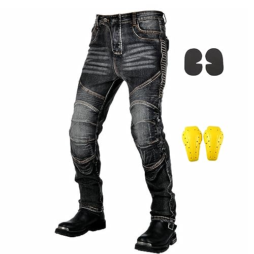 GEBIN Motorradhose Herren, Motorrad Jeans Herren mit Protektoren, Aramidfaser Jeans Herren Motorrad, Motorrad Hose mit Oberschenkeltaschen (Black,XL)