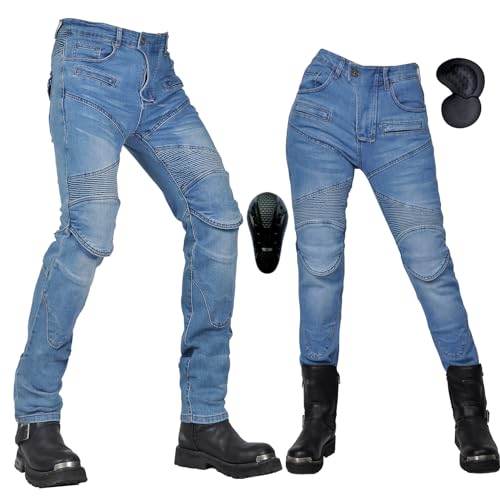 oFzimTo Motorradhose Herren/Damen, Motorrad Jeans mit Protektoren, Stretch Motorradbekleidung (Blau,S)
