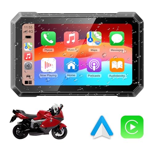 7-Zoll-Motorrad-Navigationssystem, CarPlay-kompatibles tragbares Navigation, IPx7 wasserdicht und diebstahlsicher,Touchscreen und Dual-Bluetooth, Fahrbahnführung und Geschwindigkeitswarnung (7 Zoll)