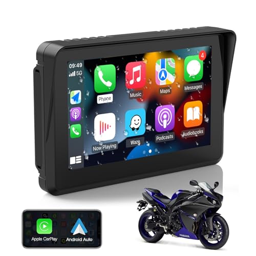 CARabc Apple CarPlay&Android Auto 5 Zoll Motorrad IPS Touchscreen, GPS Navigationsgerät/tragbares kabelloses/IPx7 wasserdichter Diebstahlschutz, Unterstützung für Siri/Google Assistant.