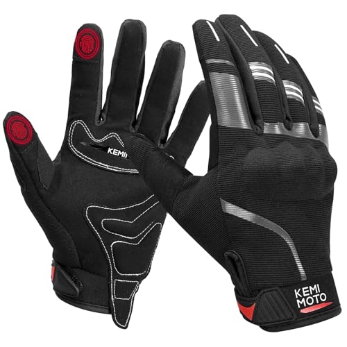 KEMIMOTO Motorrad Handschuhe, Motorradhandschuhe Herren mit Hartem Knöchelschutz, Touchscreen, Sommerhandschuhe für Mountainbike, Fahrrad, Motorcross, Roller, Wandern, Klettern Schwarz XXL