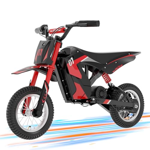 RCB Elektro Motorrad Kinder, 12 Zoll Luftreifen, Elektromotorrad mit Leistungsstarker Motor, 3 Geschwindigkeitsmodus 8/12/25KMH, Reichweite 15KM, Moto Crossbike Kinder ab 3-12Jahren