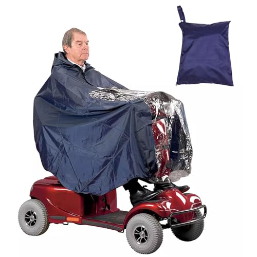 Regenponcho Fahrrad, Regenponcho für Elektromobil, 100% Wasserdichter, Rollstuhl Zubehör, Regencape Rollstuhl Erwachsene mit Aufbewahrungstasche, mit Reflektierende Streifen Durchsichtigem Pane