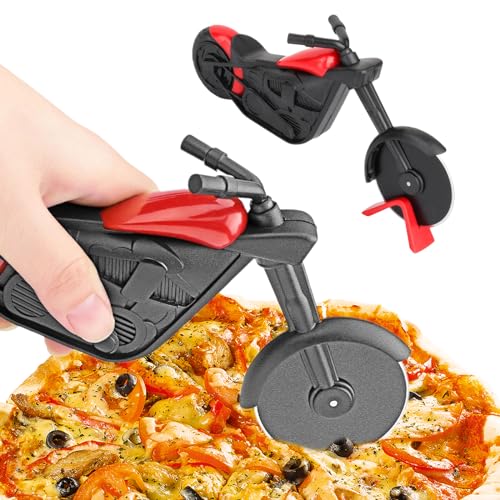 Motorrad Pizzaschneider, Rad mit Antihaftbeschichtung, Pizzaroller Motorrad, Edelstahl und ABS Pizzaroller, Super Scharfe Klingen, Lustige Küchenhelfer, Motorrad Geschenke