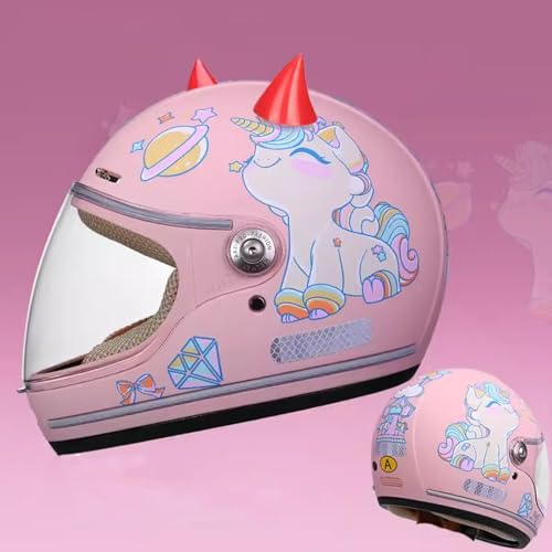 Kinder Motorrad Integralhelm Racing Motocross ATV Helm Jungen Mädchen Straße Elektro Moped Helm für 4-15 Jahre Kinder C,46-53CM