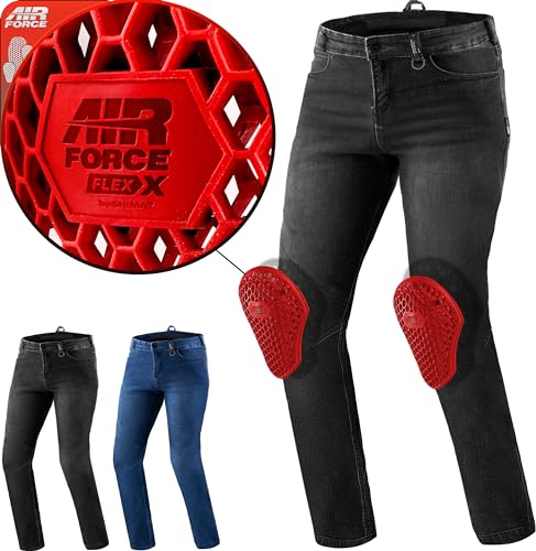 SHIMA RIDER Motorrad Jeans Herren mit Protektoren AIRFORCE Knieprotektoren Motorradhose Kurzgrößen Hosen Motorradjeans für Herren Protektorenhose Textilhose Jeanshose Lang (Männer, Schwarz, 34/32)