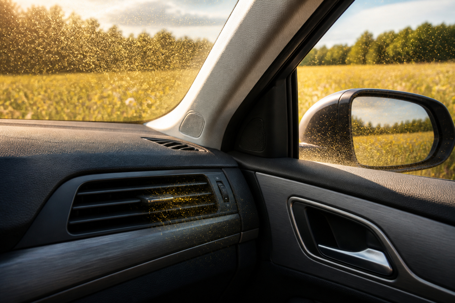 Allergiker im Auto mit Pollenbelastung durch die Außenluft
