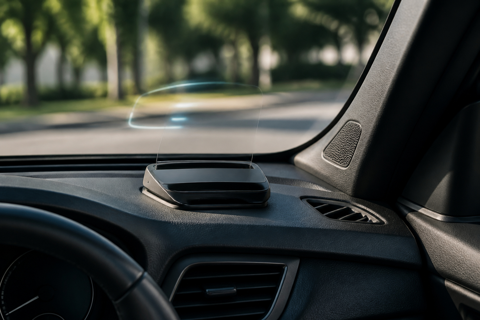 Kleines Head-up-Display im Auto auf dem Armaturenbrett