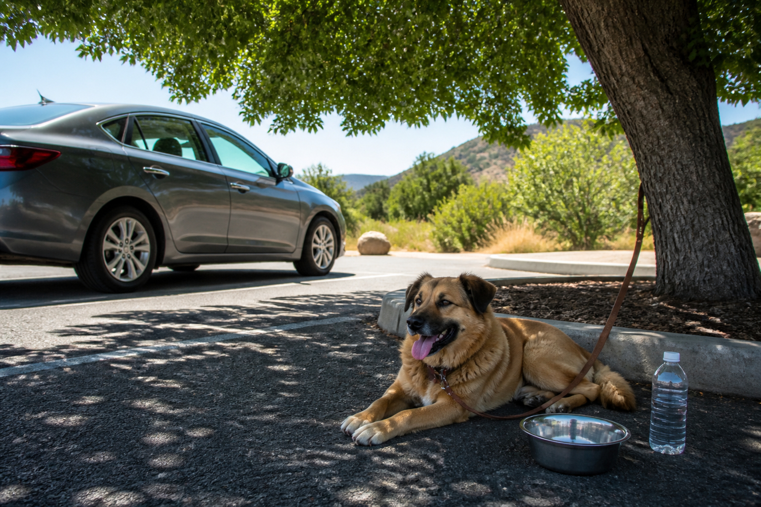 Hundefreundliche Reisepause mit Wasser und Schatten