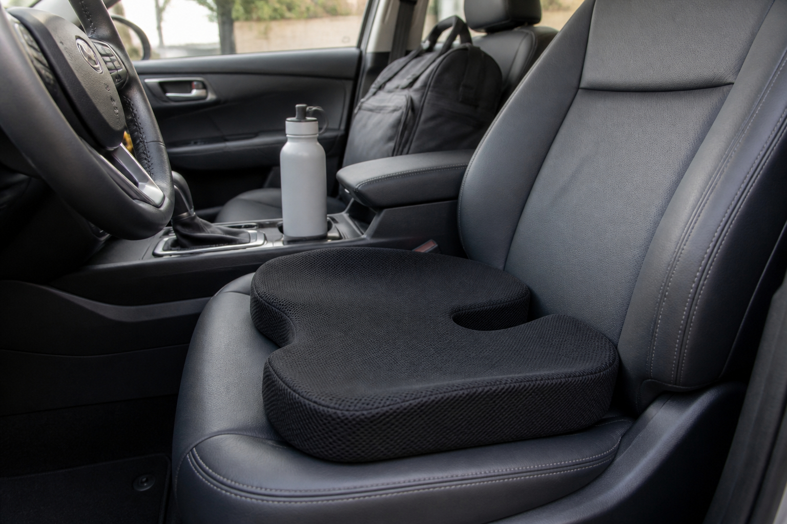 Orthopädisches Sitzkissen mit Steißbeinausschnitt im Auto