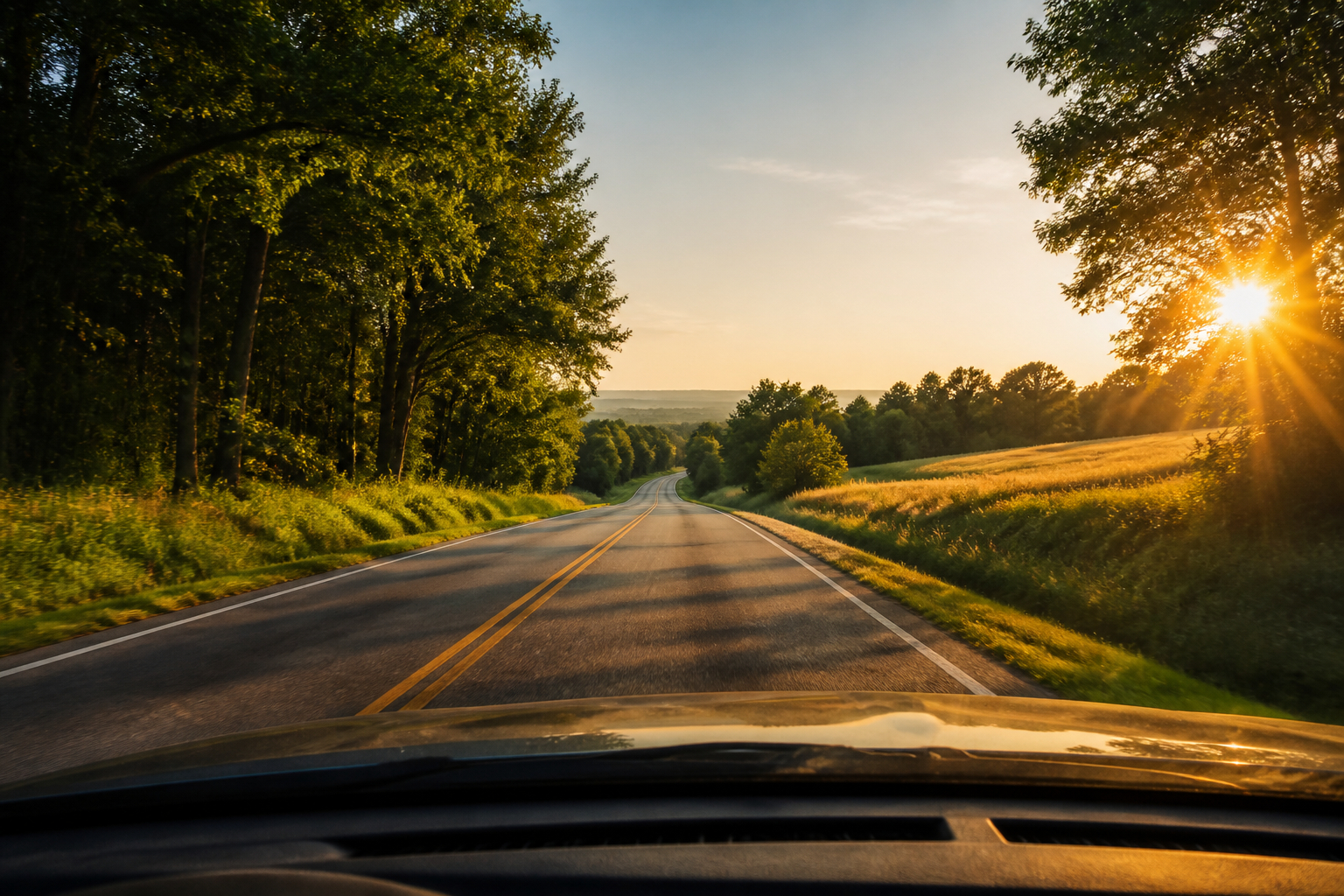 Dashcam Aufnahme bei Gegenlicht und Sommersonne