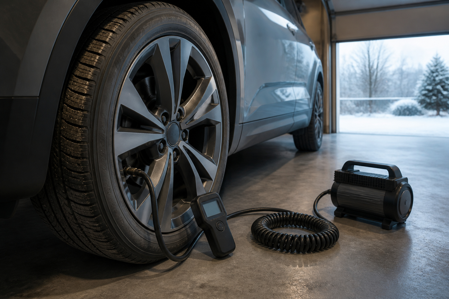 Elektroauto-Reifen mit digitalem Reifenfüller aufpumpen