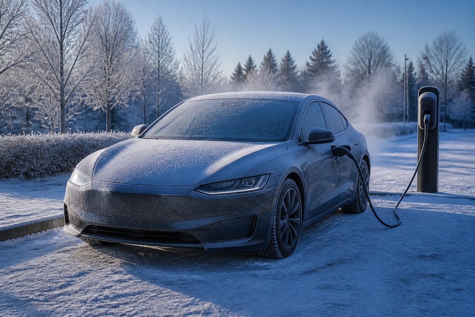 Elektroauto im Winter mit Frost auf den Scheiben