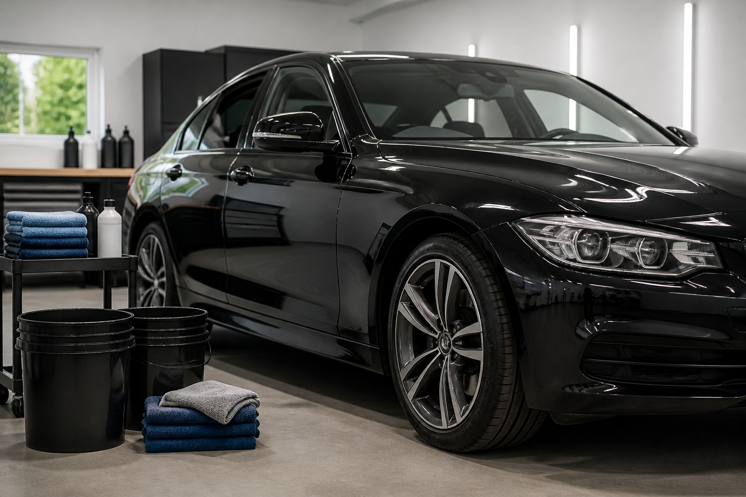 Auto Vorbereitung für Keramikversiegelung in sauberer Garage
