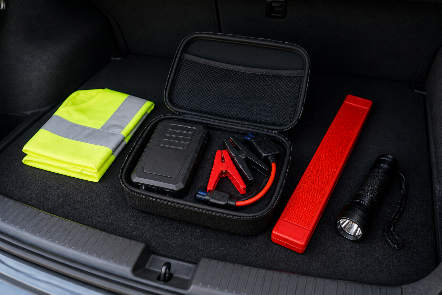 Auto Notfallset mit Starthilfe Powerbank und Warnweste