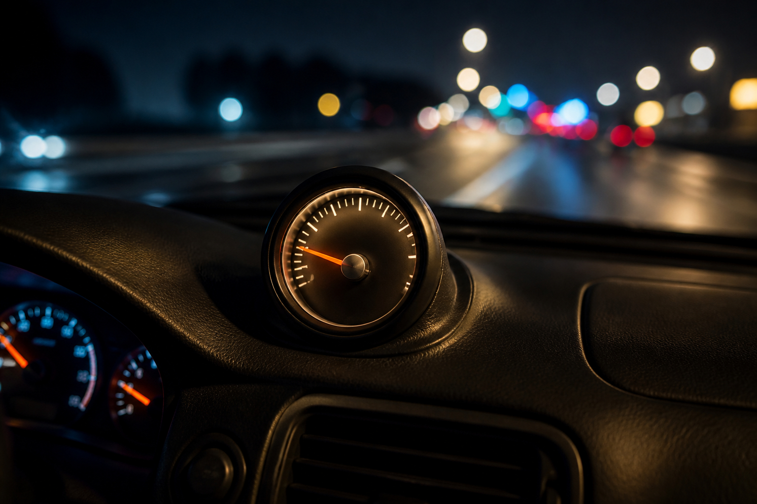 Ladedruckanzeige im Fahrzeug bei Nacht