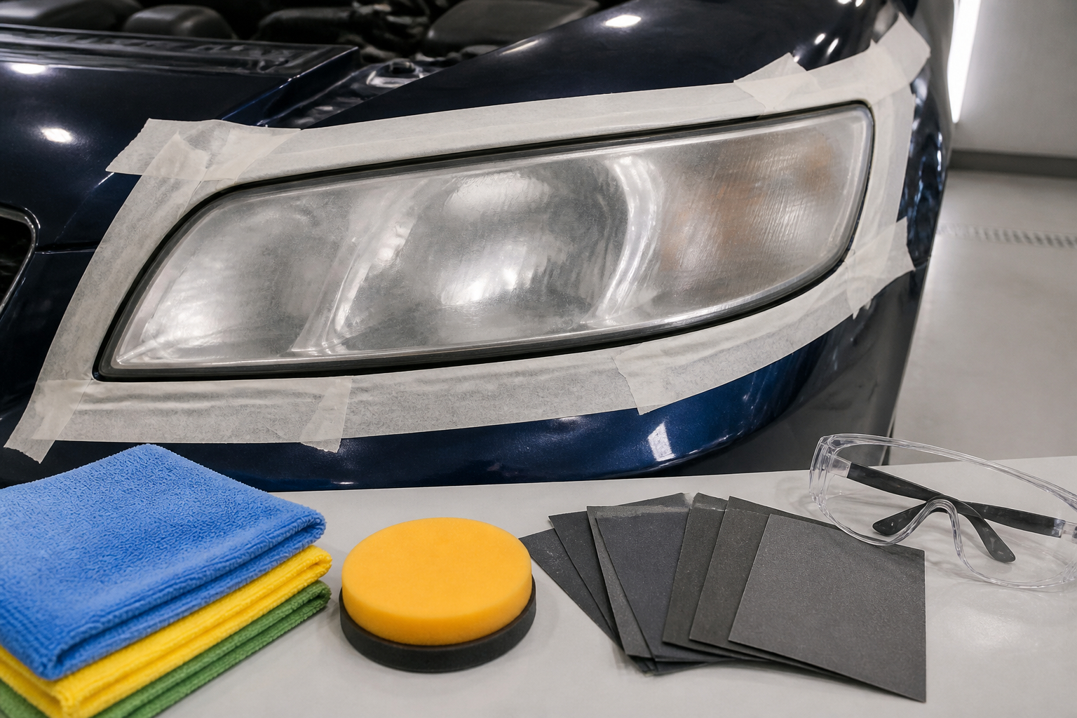 Autoscheinwerfer vor dem Polieren richtig abkleben und vorbereiten
