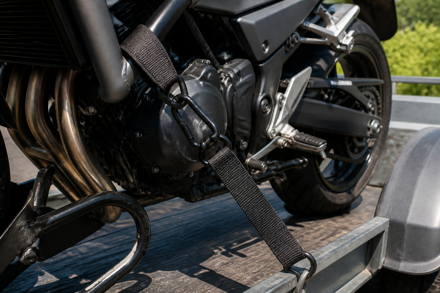 Soft Loop am Motorradrahmen für lackschonende Ladungssicherung