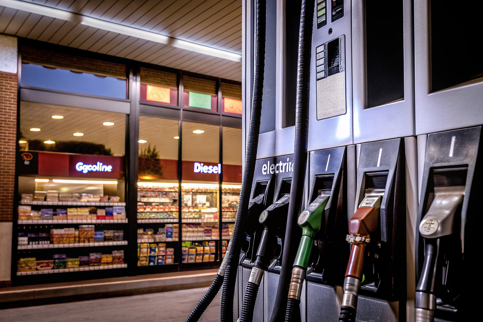 Moderne Tankstelle mit verschiedenen Kraftstoffarten