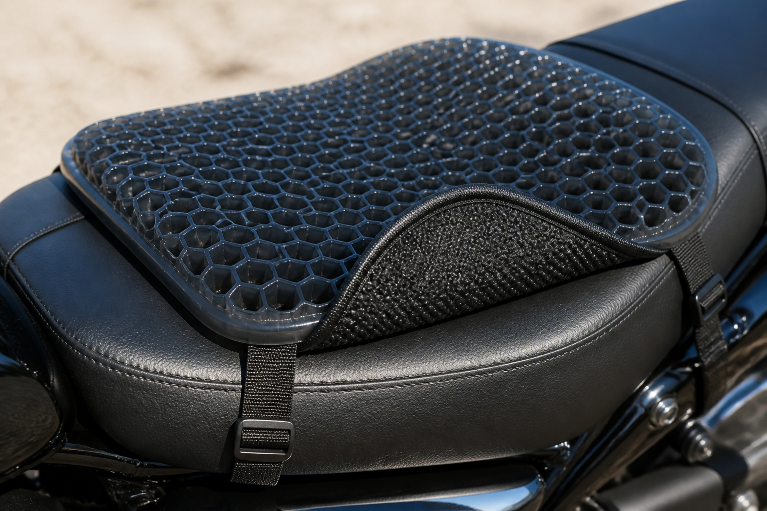 Motorrad Gel Sitzkissen mit 3D Wabenstruktur und Befestigungsgurten