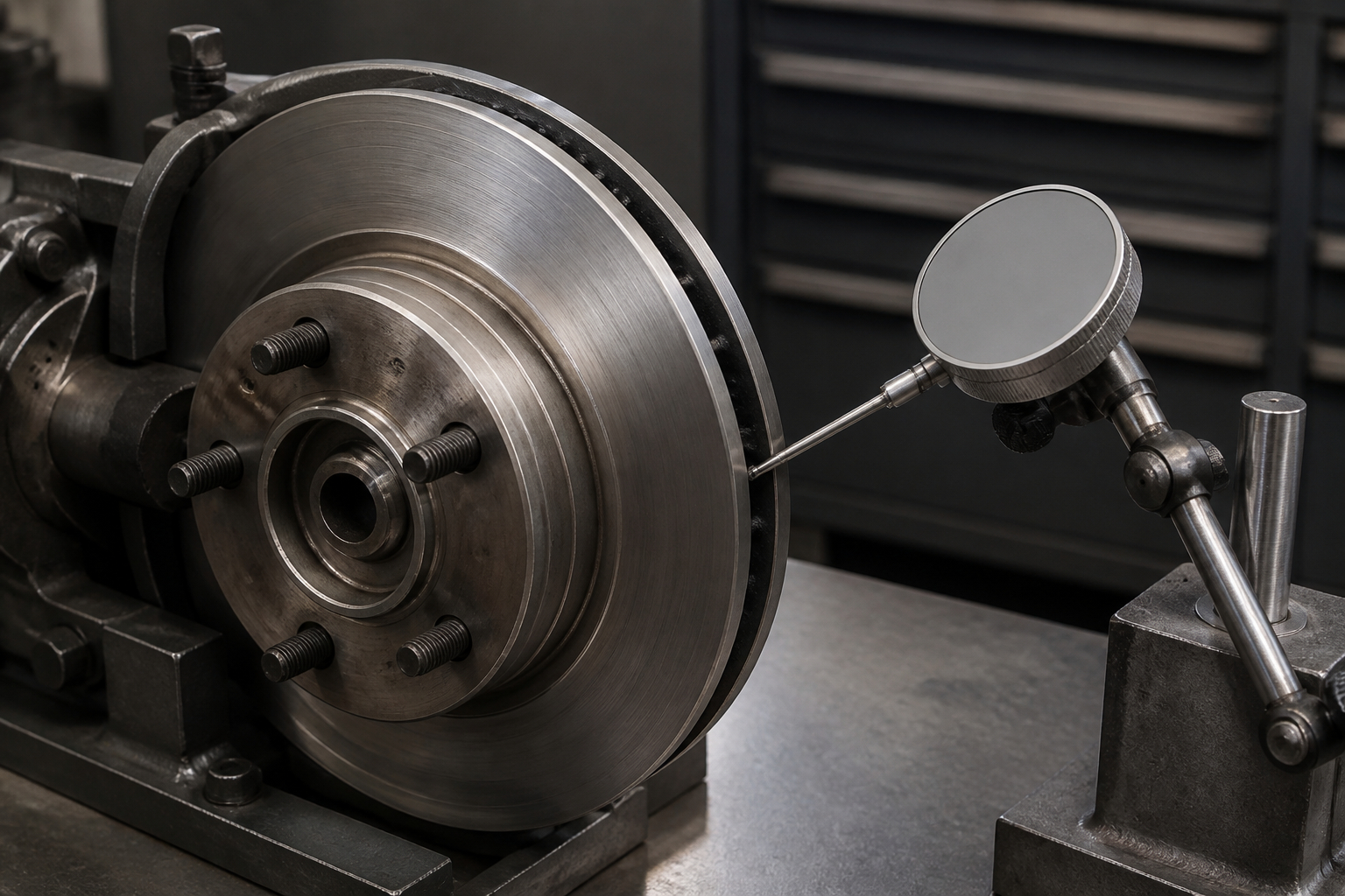Bremsscheibe mit Messuhr auf Seitenschlag prüfen