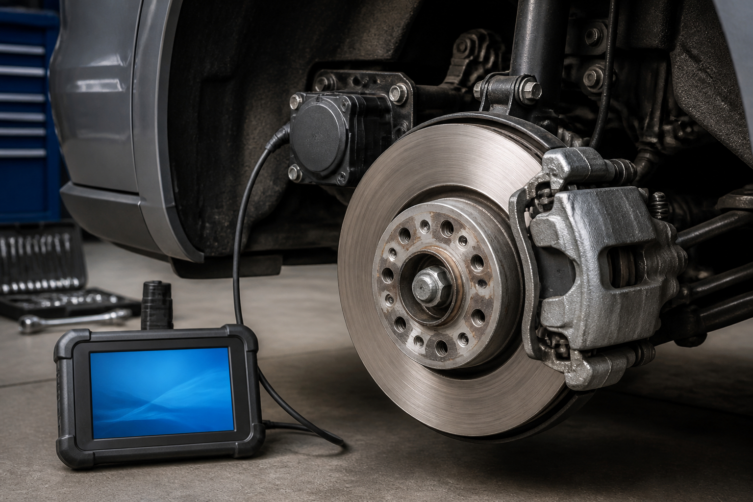 EPB Diagnosegerät beim Bremsbelagwechsel am Auto