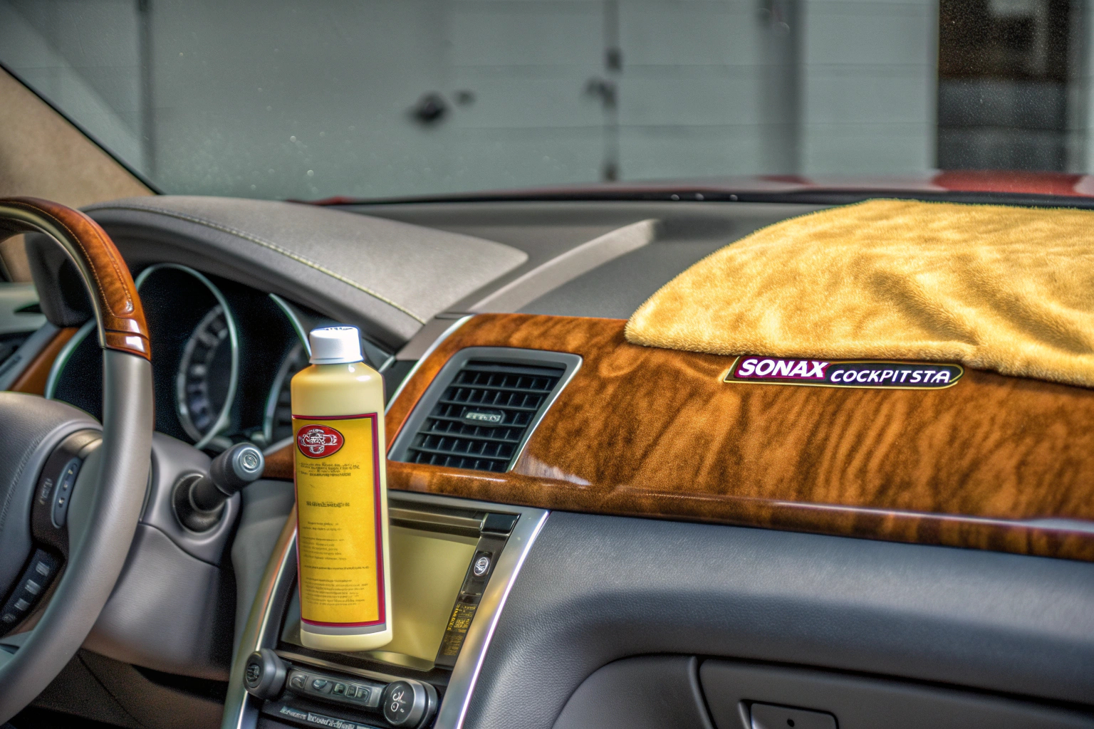 Detailaufnahme eines Cockpits, das mit dem SONAX CockpitStar gereinigt wurde. Gereinigtes Cockpit mit SONAX CockpitStar