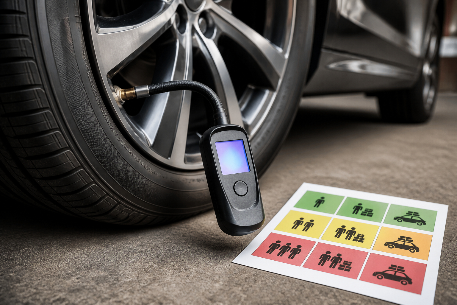 Reifendruck am Autoreifen mit Manometer korrekt messen