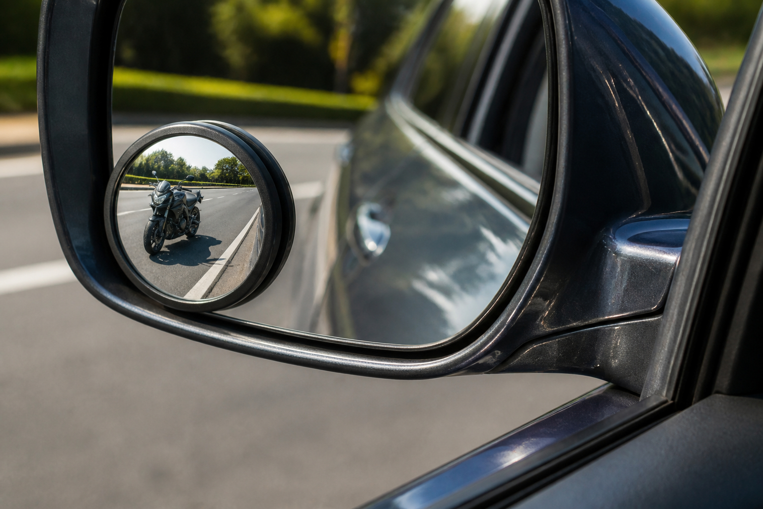 Konvexer Zusatzspiegel am Auto zur Verringerung des toten Winkels