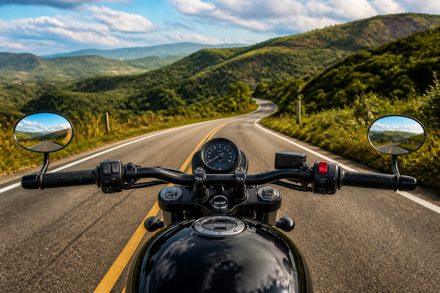 Lenkerendenspiegel am Motorrad in natürlicher Fahrposition