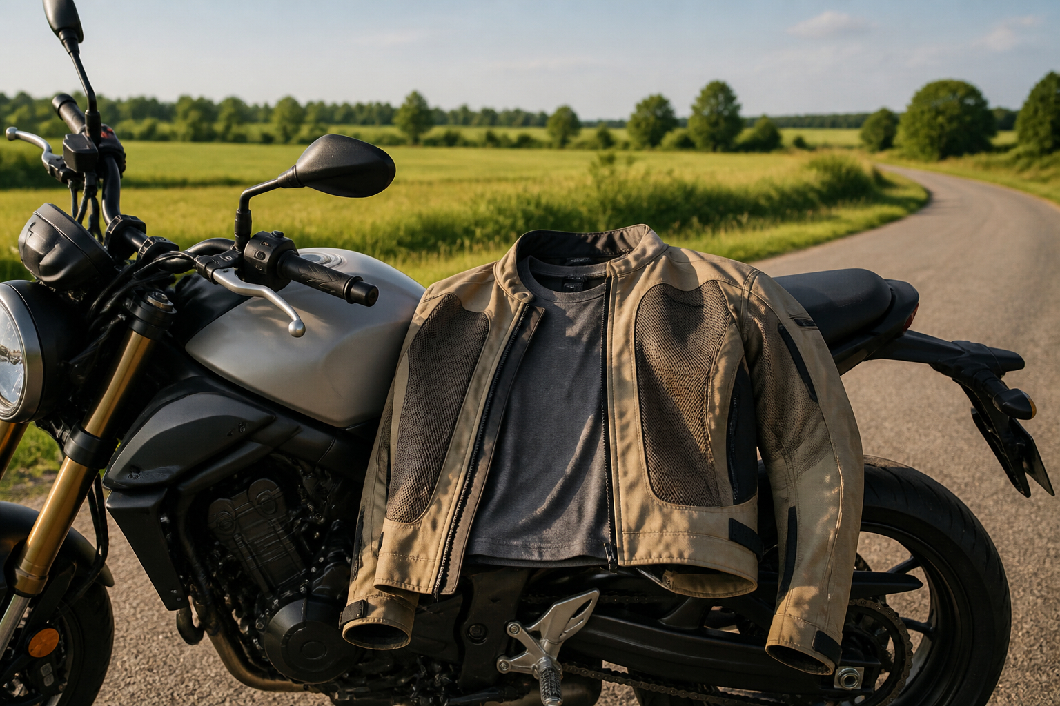 Dünne Funktionsunterwäsche unter einer Motorradjacke im Sommer