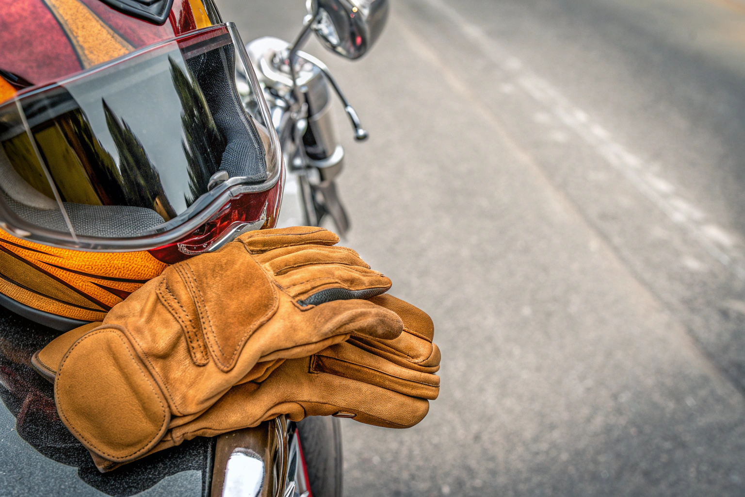 Motorradhelm und Handschuhe