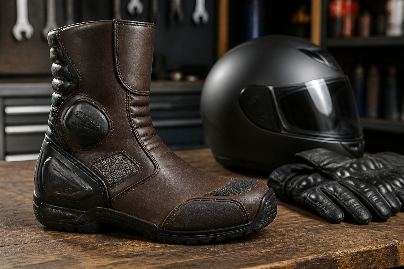 Motorradstiefel mit Knöchelschutz und Schalthebelverstärkung