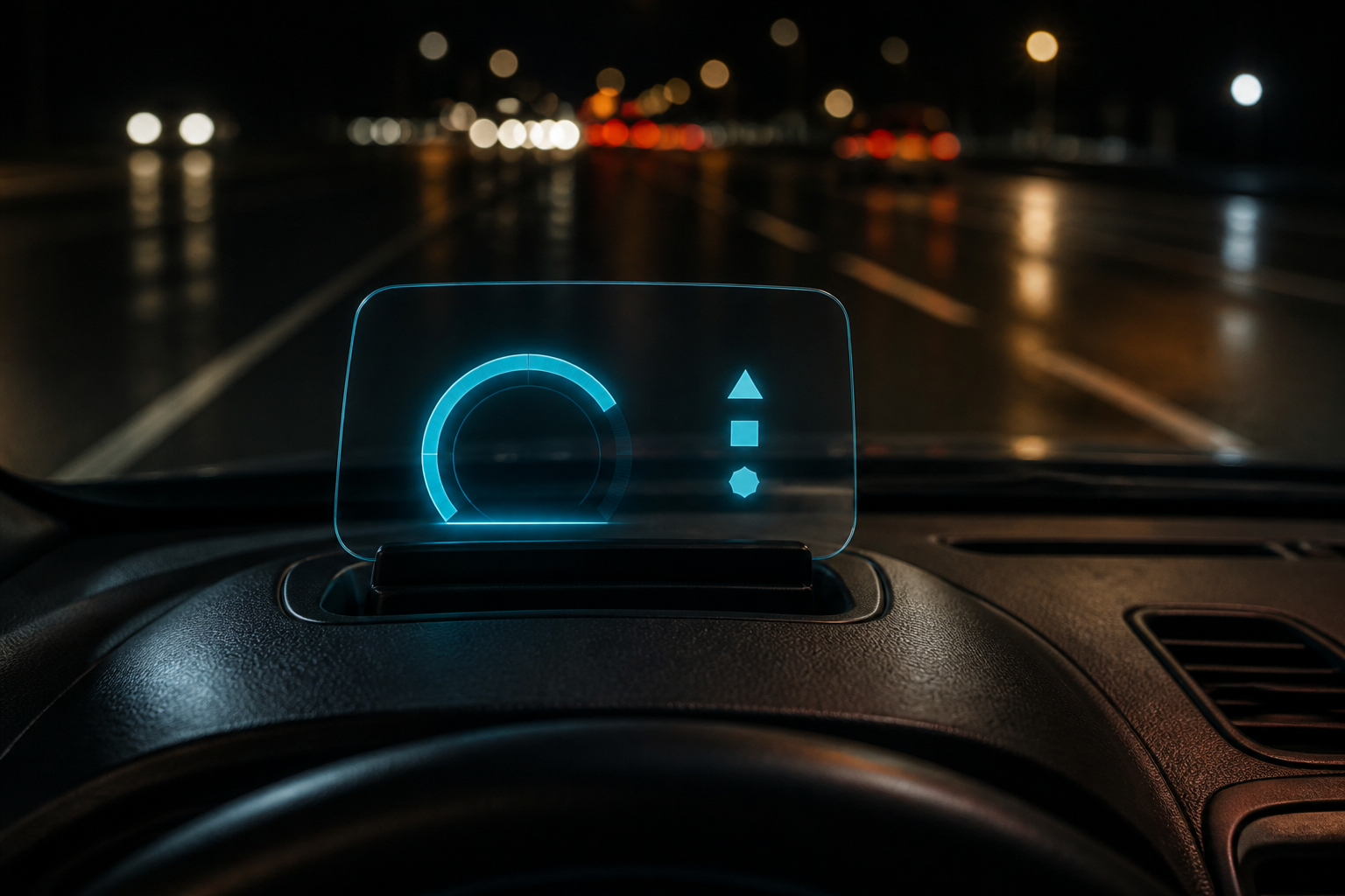 Ablesbares Auto-HUD bei Nacht mit Geschwindigkeitsanzeige