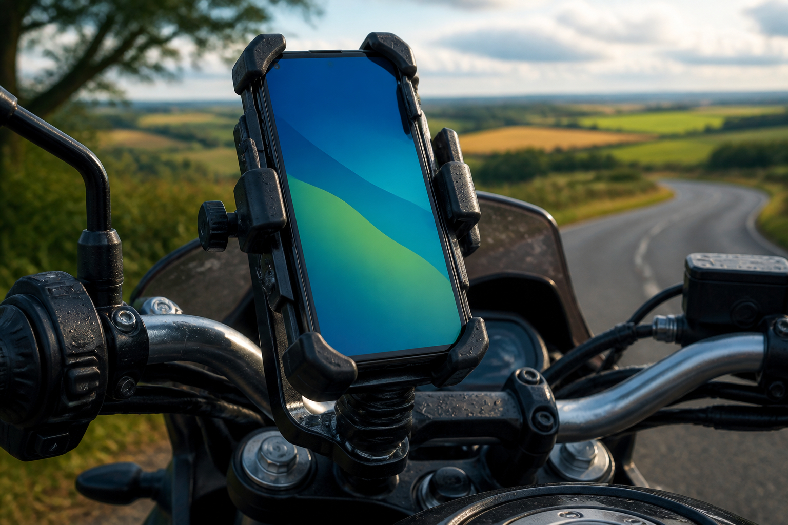 Smartphone-Navigation in vibrationsgedämpfter Motorrad-Handyhalterung