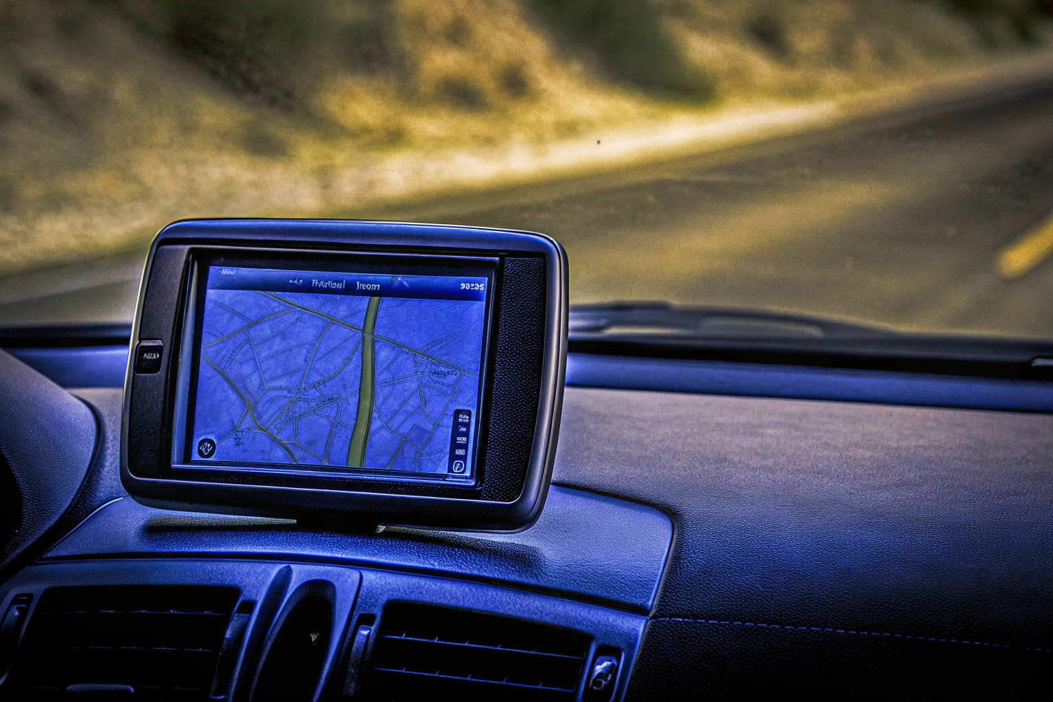 Detailaufnahme eines TomTom Pkw-Navi GO Classic Lite im Einsatz im Auto. TomTom Pkw-Navi GO Classic Lite im Einsatz