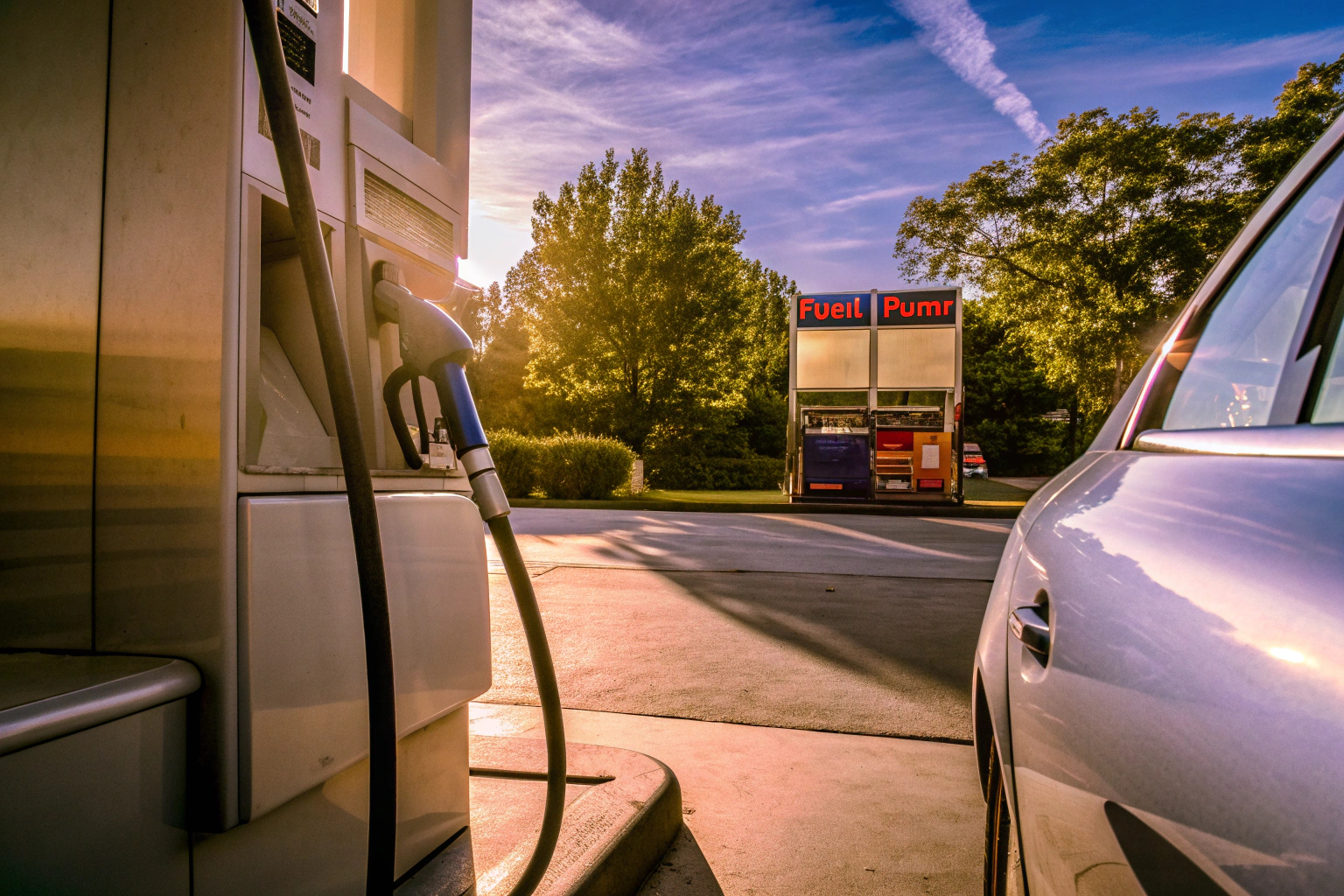 Auto beim Tanken an einer Tankstelle