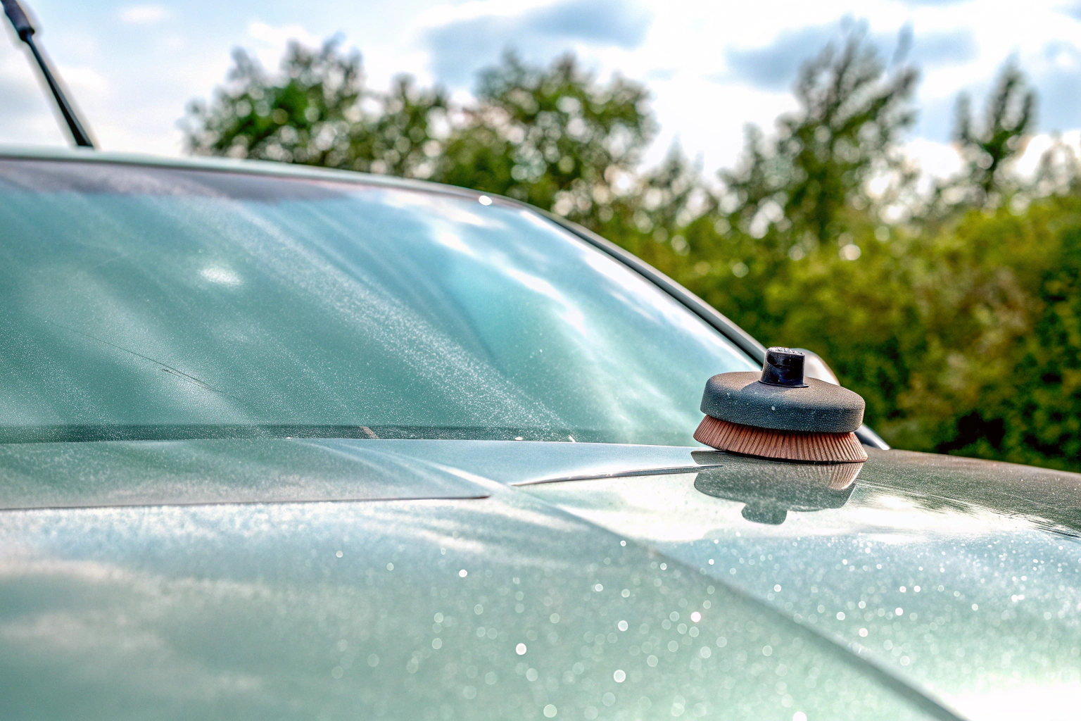 Ein Auto, das mit Glart Mikrofaser Handpolierschwämmen poliert wird. Poliertes Auto mit Glart Mikrofaser Schwämmen