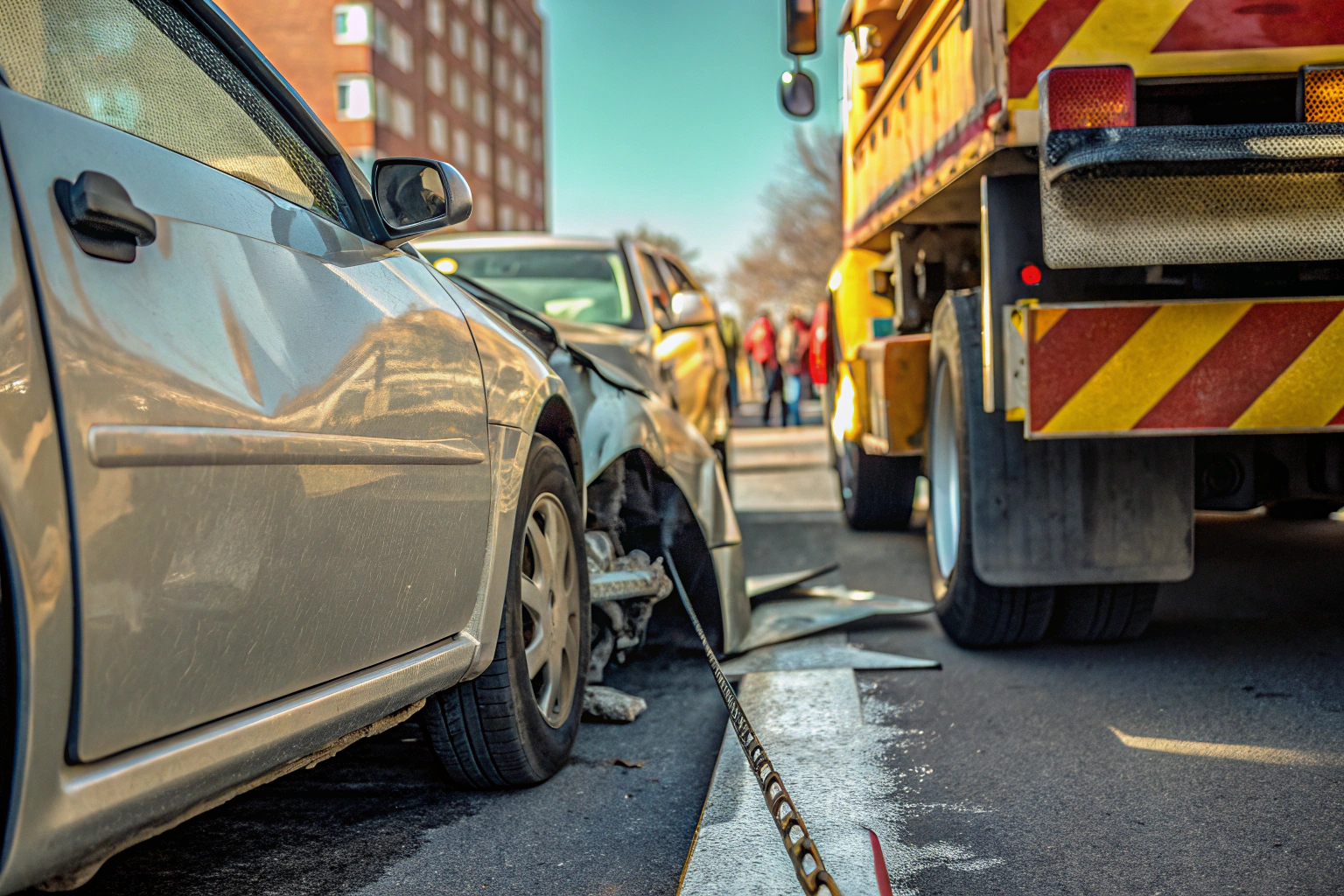 Ein Auto, das nach einem Unfall von einem Abschleppdienst abgeschleppt wird. Autoabschleppdienst nach Unfall