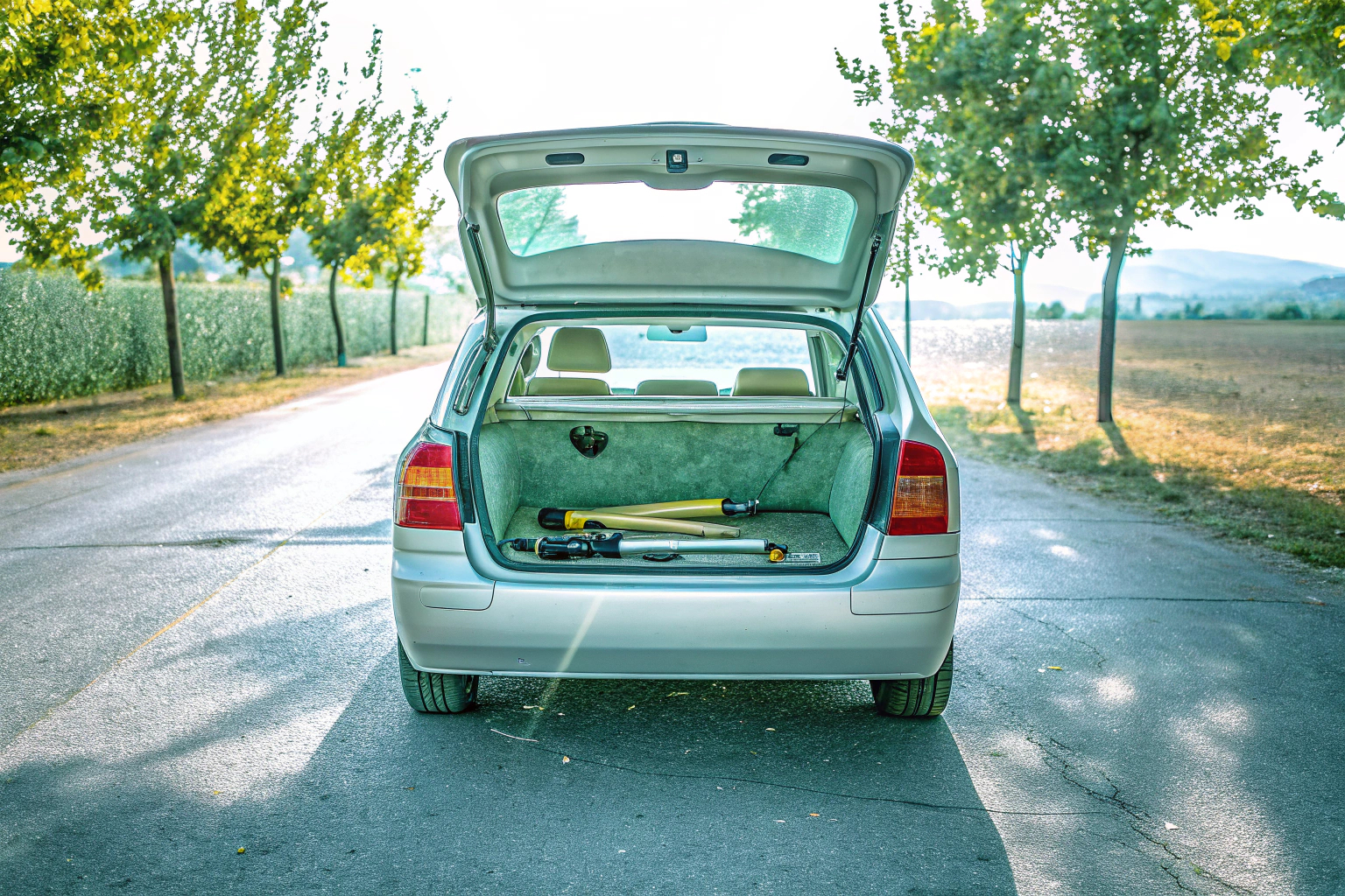 Auto mit Notfall-Werkzeugset im Kofferraum