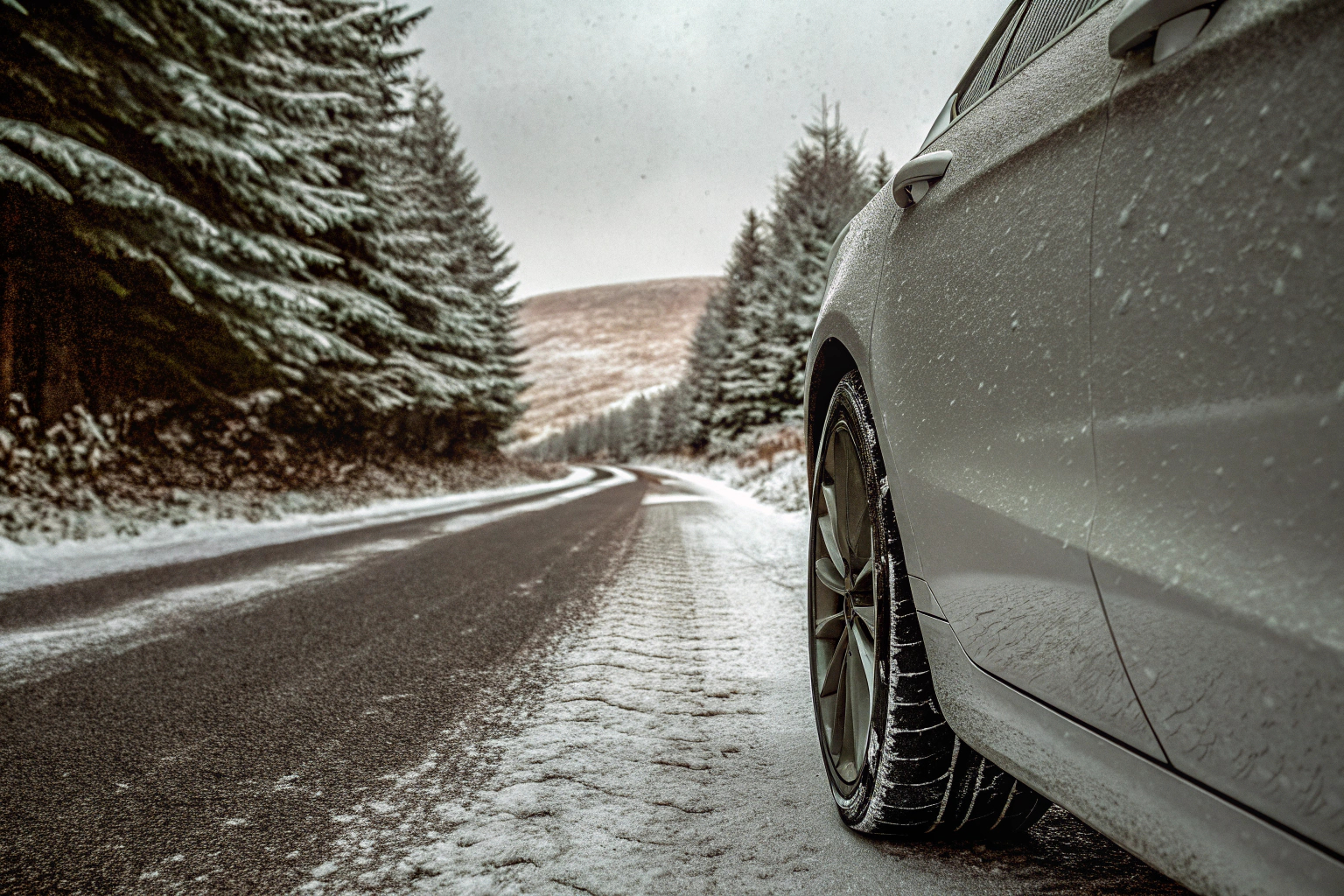 Auto mit Winterreifen im Schnee