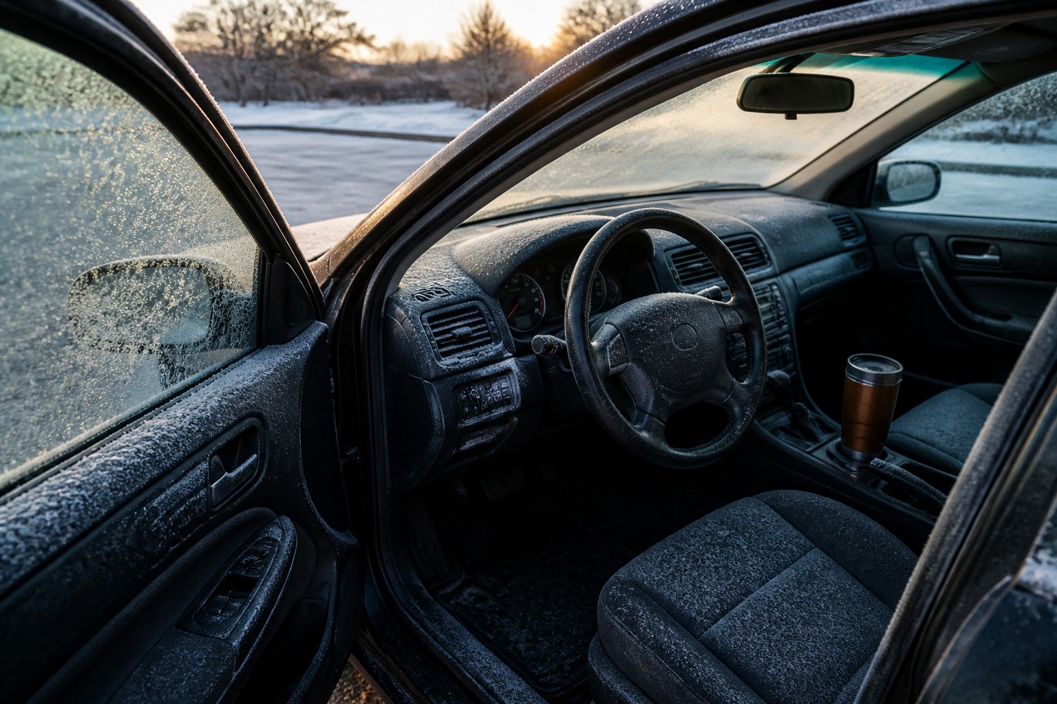 Kalter Autositz im Winter vor dem Nachrüsten einer Sitzheizung